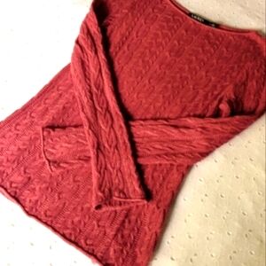 Lauren Ralph Lauren Raspberry Red Cable Knit Sweater 100% Cotton Size M